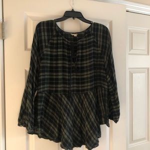 Anthropologie Plaid Flannel Peplum top